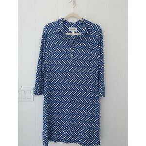 Donna Morgan Shift Dress Womens 10 Blue Geometric Waist 3/4 Sleeve Nautical